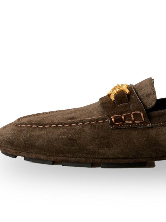 Versace Men\'s 100% Suede Leather Gold Medusa Driver Loafers Shoes US 9.5 IT 42.5